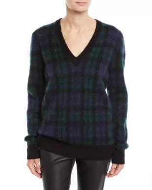 michael kors calf hair appliqued check mohair blend sweater|Hand.